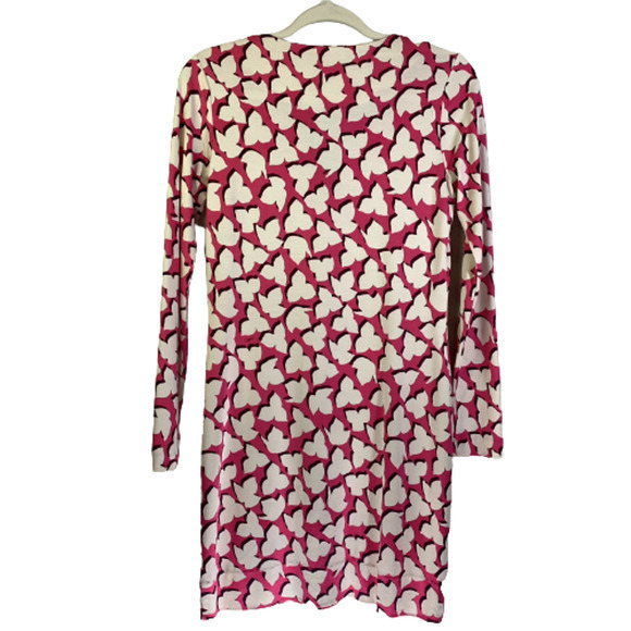 DIANE VON FURSTENBERG Reina Pink & White Silk Solei Geometric Print Dress - Picture 8 of 11